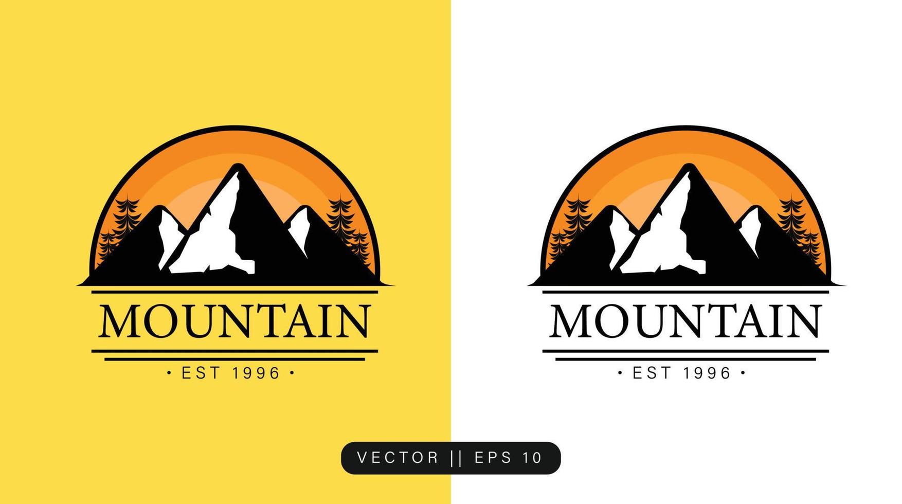 logotipo de alpinismo com modelo vintage simples e árvores vetor