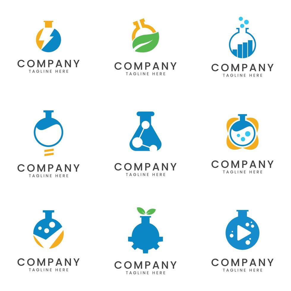 conjunto de design de ícone de logotipo de ciência e química para empresa multiuso vetor