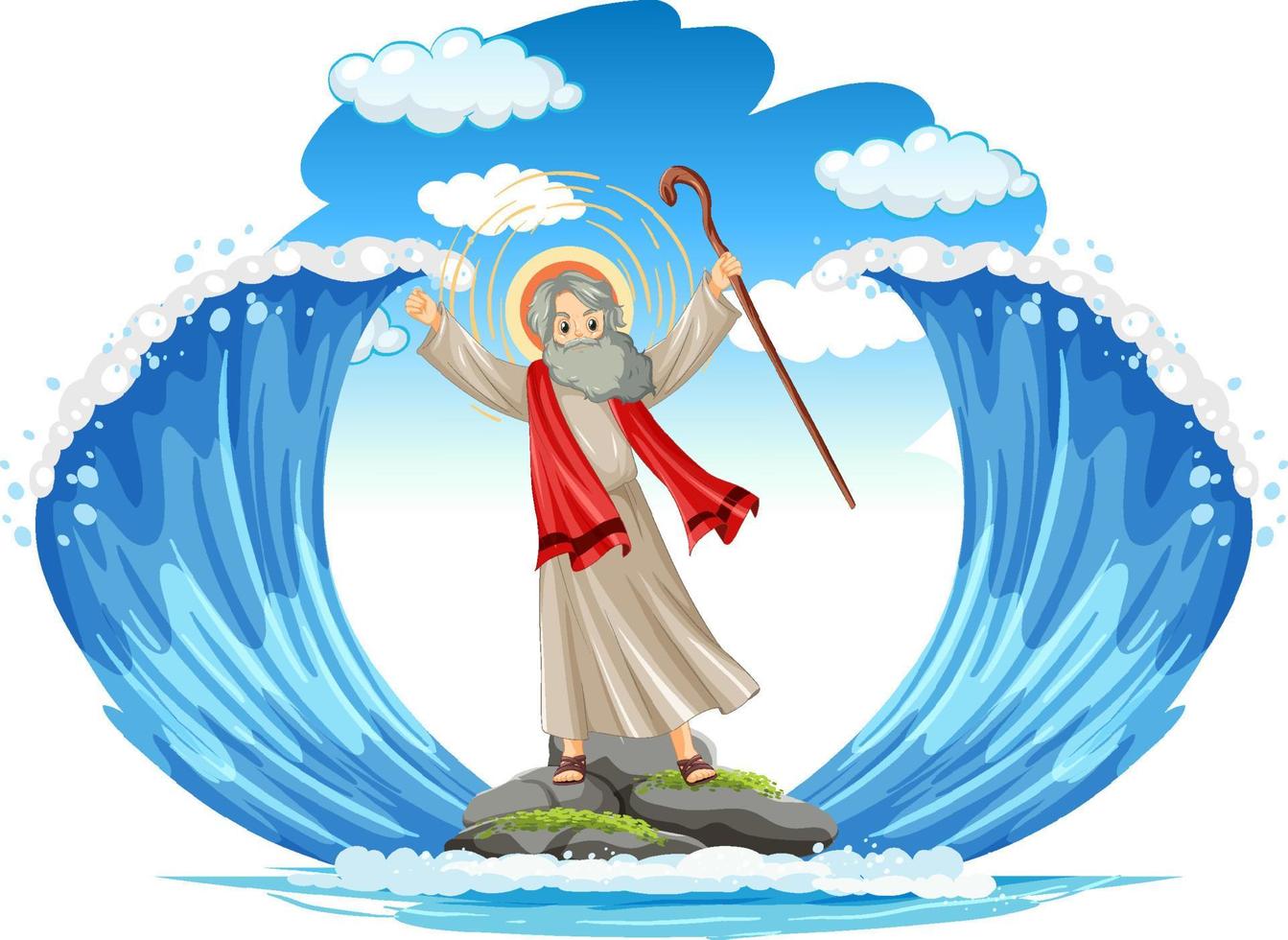 personagem de desenho animado de moisés com fundo do mar vermelho vetor