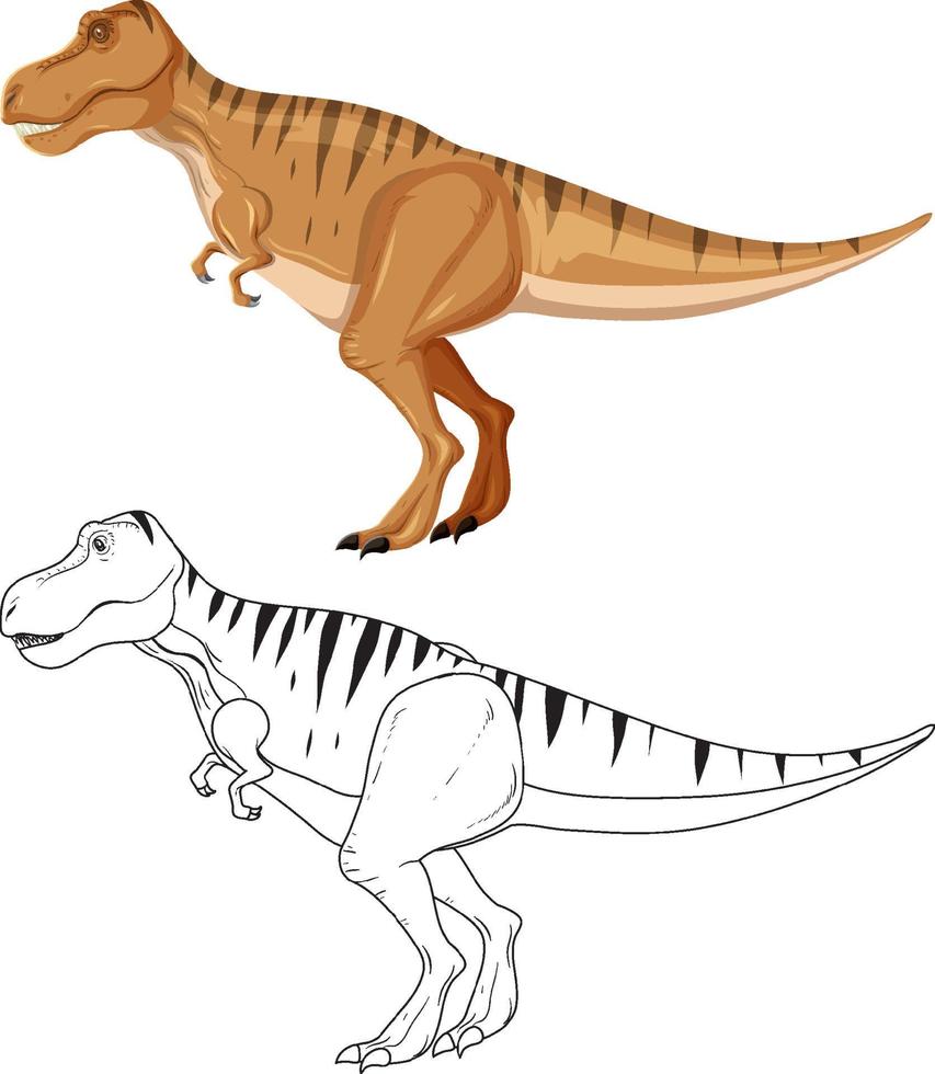 dinossauro tiranossauro rex com seu contorno doodle no fundo branco vetor