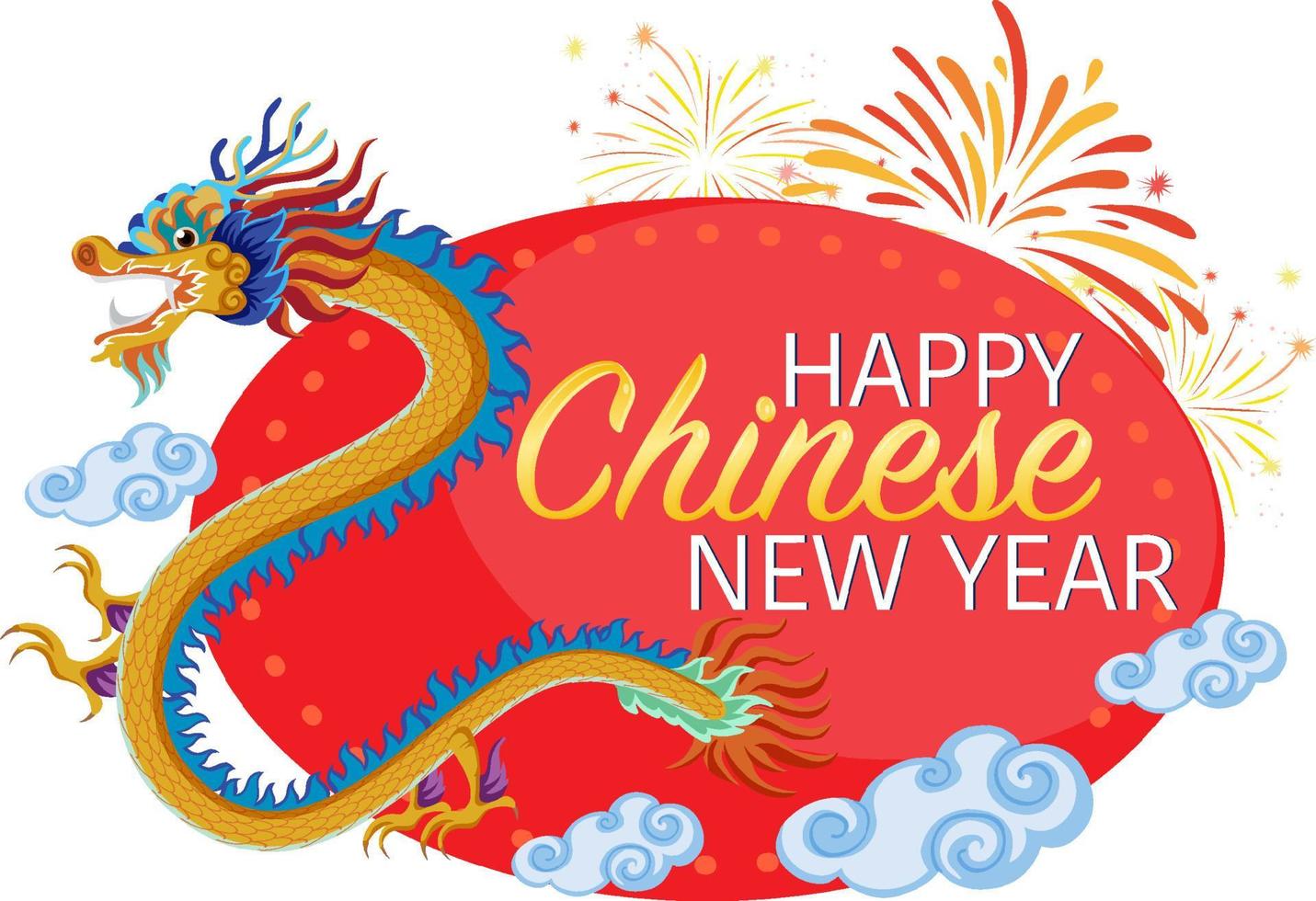 design de ano novo chinês com dragão e fogos de artifício vetor