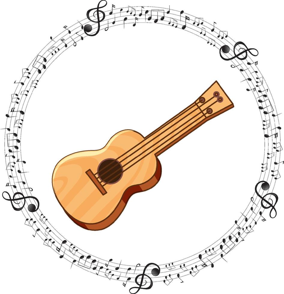 um ukulele com notas musicais em fundo branco vetor