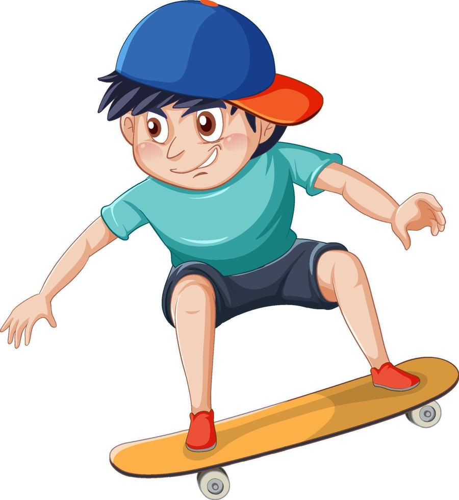 um menino jogando skate no fundo branco vetor