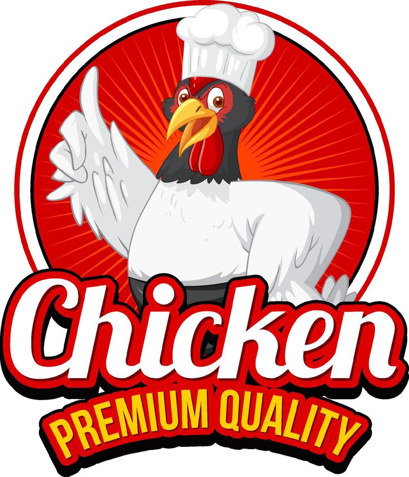 banner de qualidade premium de frango com personagem de desenho animado de chef de frango vetor