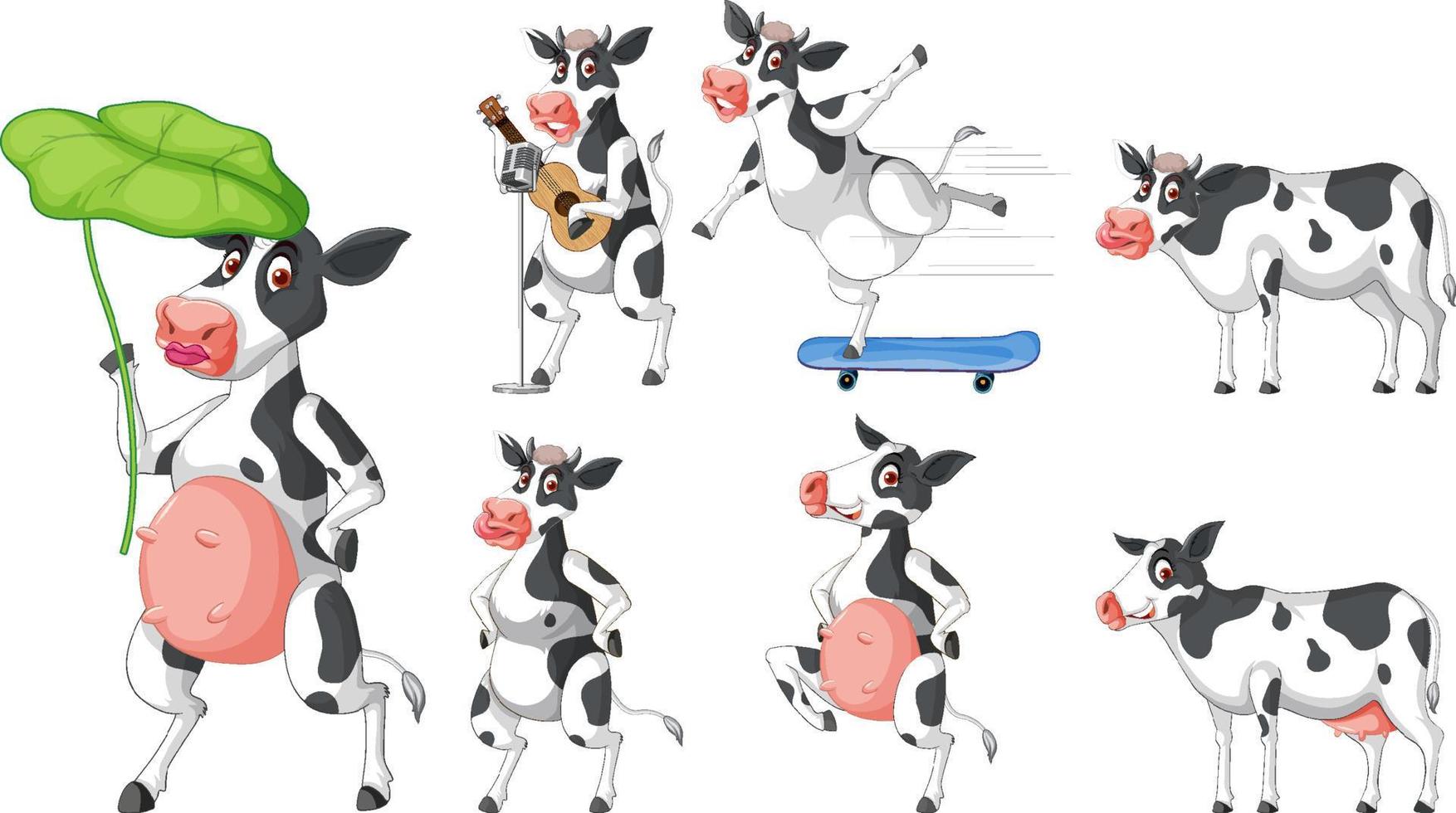 conjunto de diferentes vacas leiteiras em estilo cartoon vetor