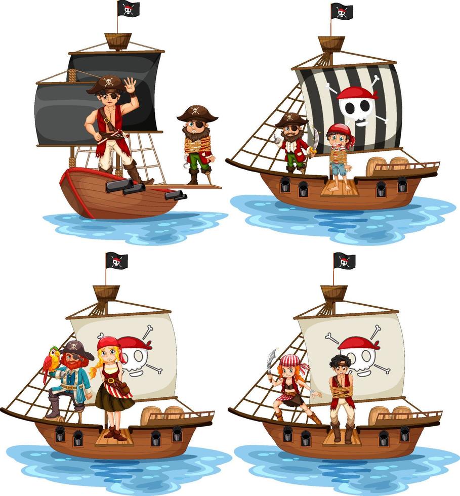 conjunto de diferentes personagens de desenhos animados de piratas vetor