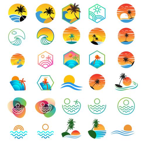 design do logotipo do sol de praia, férias logotipo coleção vector illustration