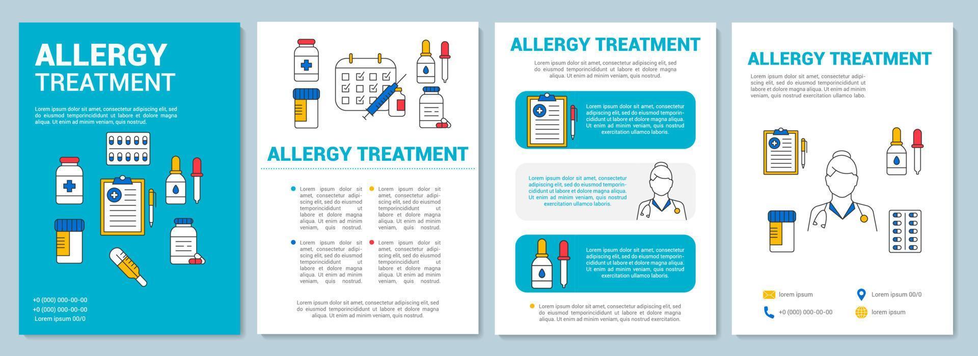 layout de modelo de folheto de tratamento de alergia. prevenção de doenças alérgicas. folheto, livreto, design de impressão de folheto com ilustrações. layouts de página vetorial para revistas, relatórios anuais, cartazes publicitários vetor