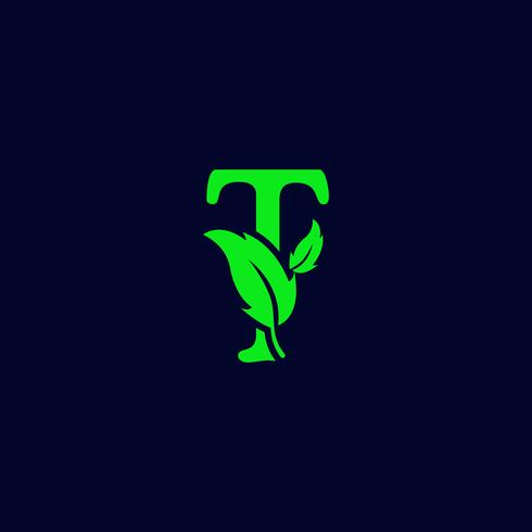 natureza de folha letra t, vetor de modelo de logotipo verde eco isolado
