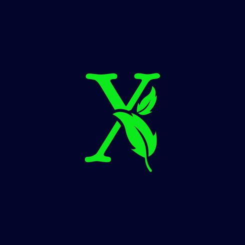 natureza de letra x folha, vetor de modelo de logotipo verde eco isolado