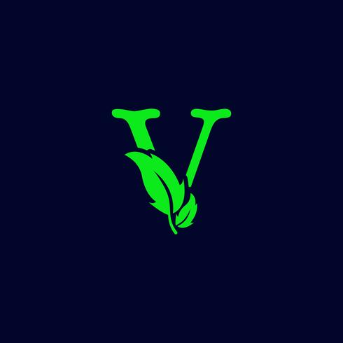 natureza de folha letra v, vetor de modelo de logotipo verde eco isolado