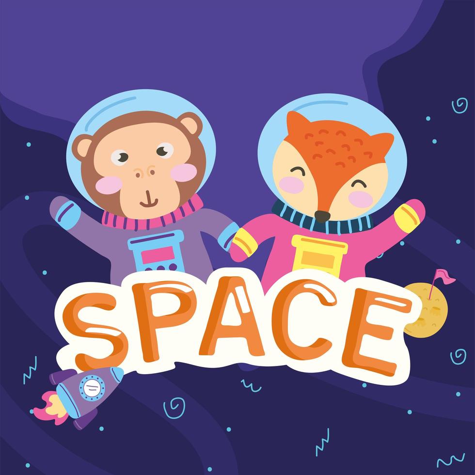 macaco e raposa astronauta vetor