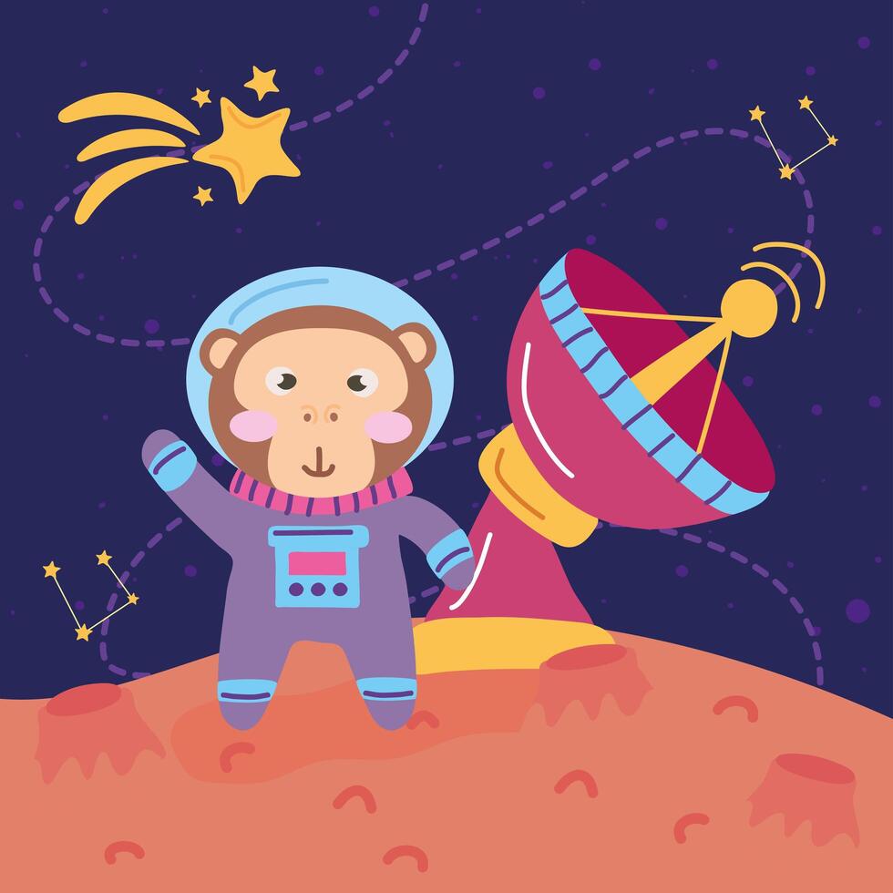 macaco astronauta com antena vetor