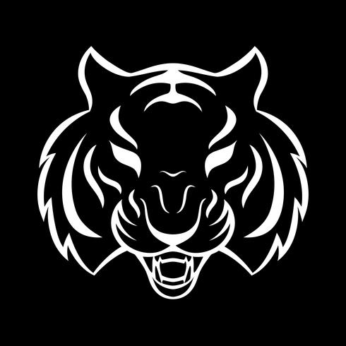 Ícone de tigre isolado em um fundo branco. Modelo de logotipo de tigre, tatuagem desenho, impressão de t-shirt. vetor