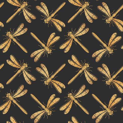 Teste padrão sem emenda textured dourado do vetor da libélula para o projeto de matéria têxtil, papel de parede, papel de envolvimento ou scrapbooking.