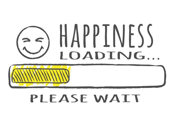 Barra de progresso com inscrição - carga de felicidade e feliz fase em estilo esboçado. Ilustração vetorial para design de t-shirt, cartaz ou cartão. vetor
