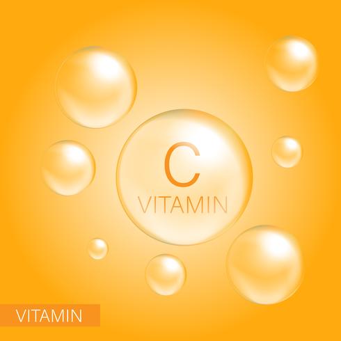Vitamina C ouro brilhando. Ácido ascórbico. cuidados com a pele. Ilustração vetorial vetor