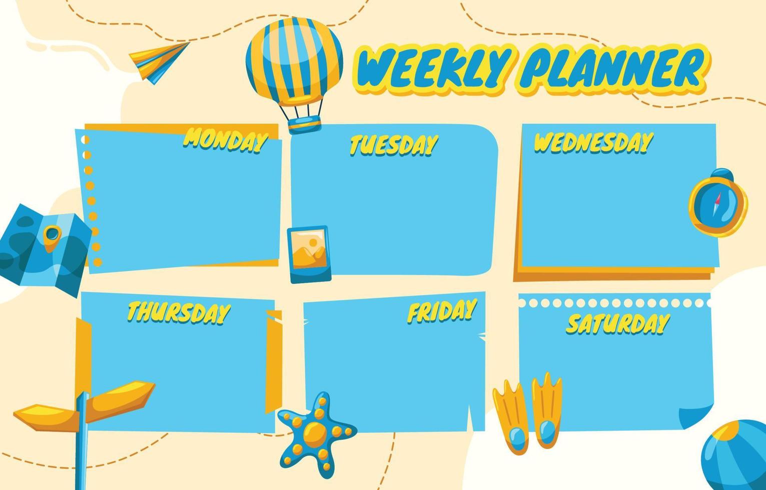 design de modelo de viagem de planejador semanal vetor