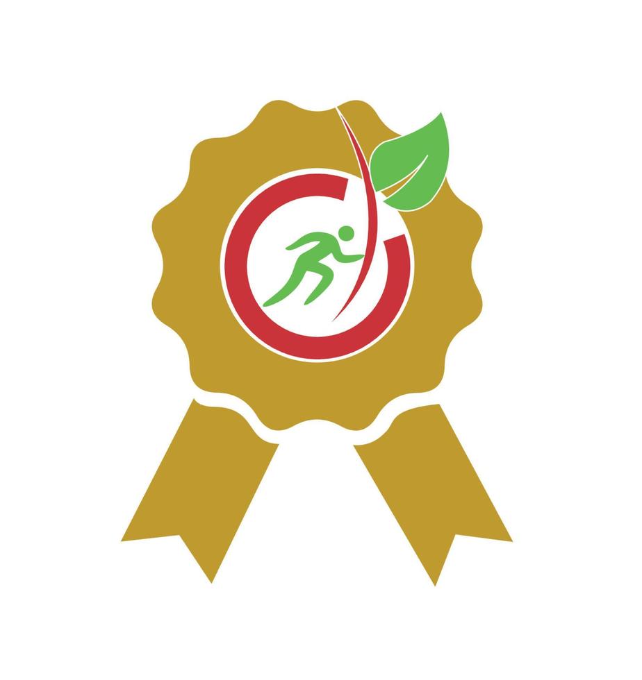 logotipo e ícone da medalha de corrida verde do homem do esporte vetor