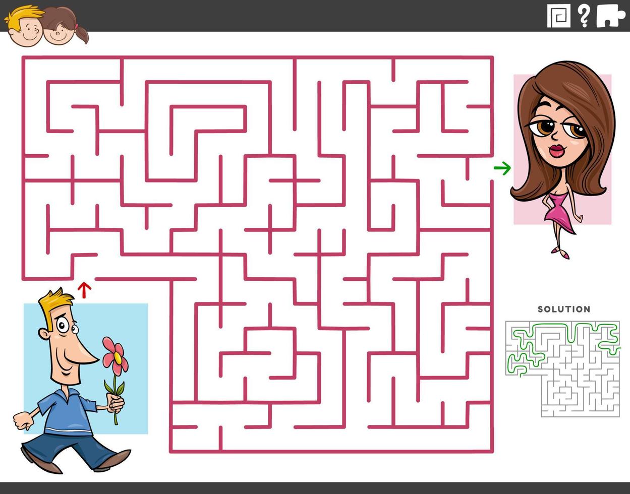 jogo de labirinto com homem de desenho animado e sua namorada vetor