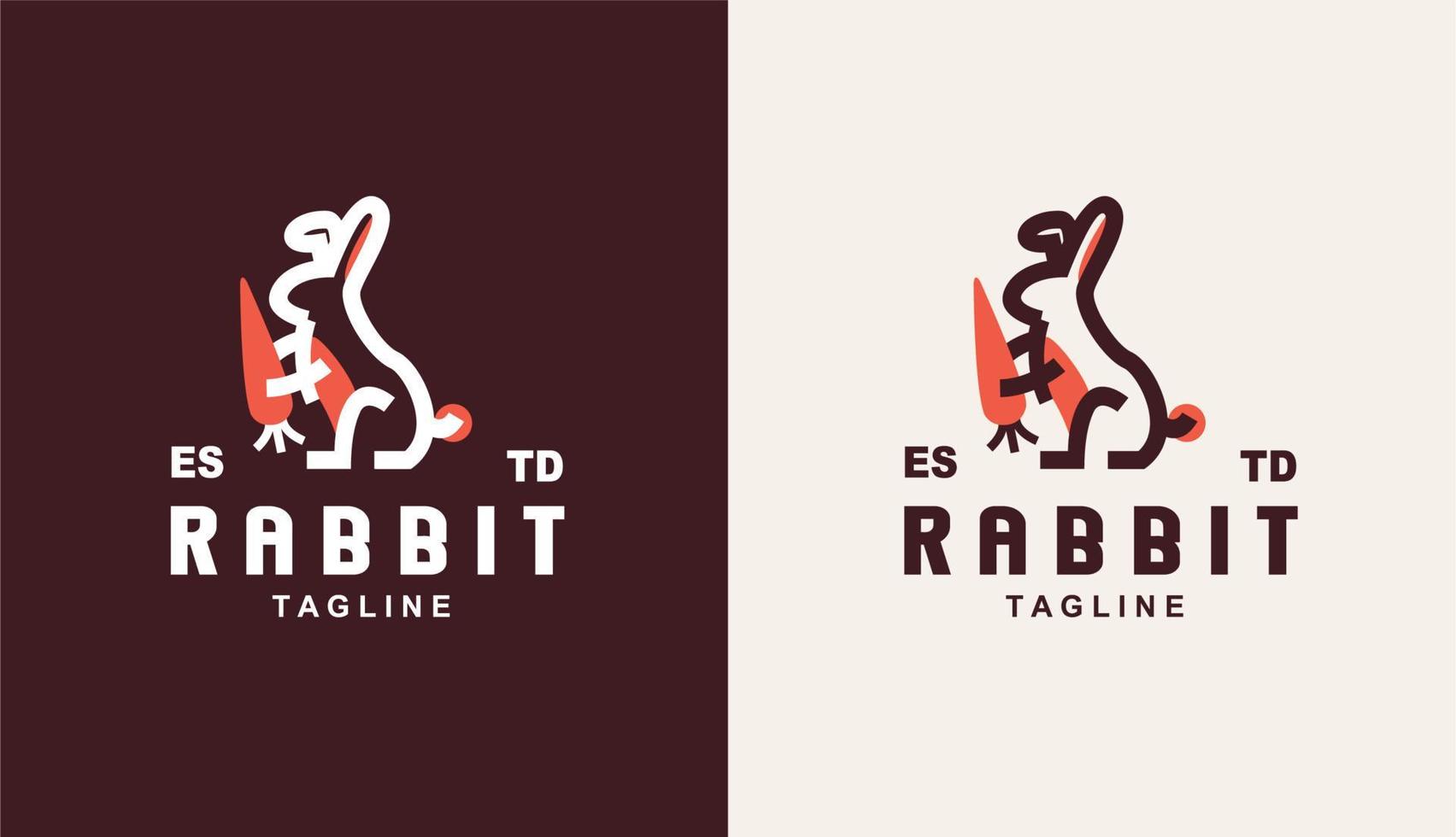design de logotipo simples de coelho e cenoura monoline para pet shop vetor
