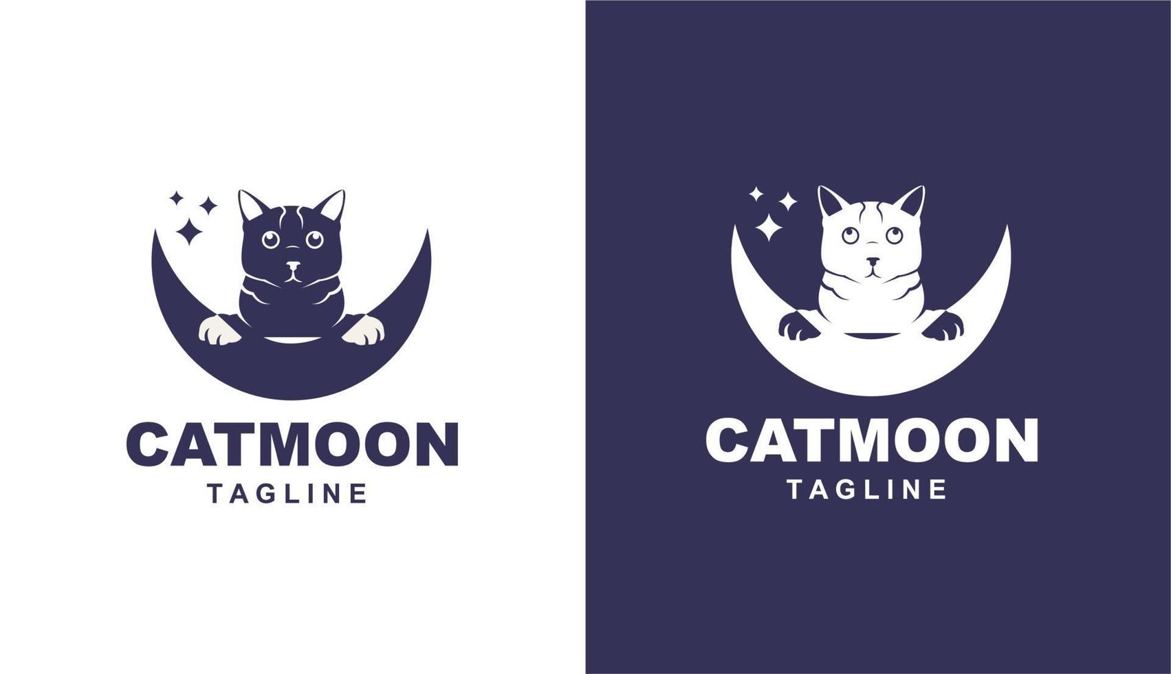 logotipo monoline simples da lua do gato para marca e empresa vetor