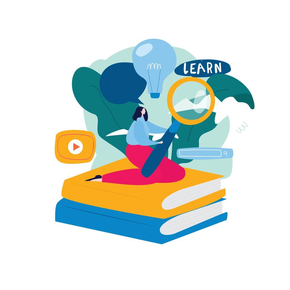 educação, educação a distância, internet estudando, ilustração vetorial plana e-learning. aulas on-line, cursos de treinamento, tutoriais, design de educação on-line para gráficos móveis e da web vetor