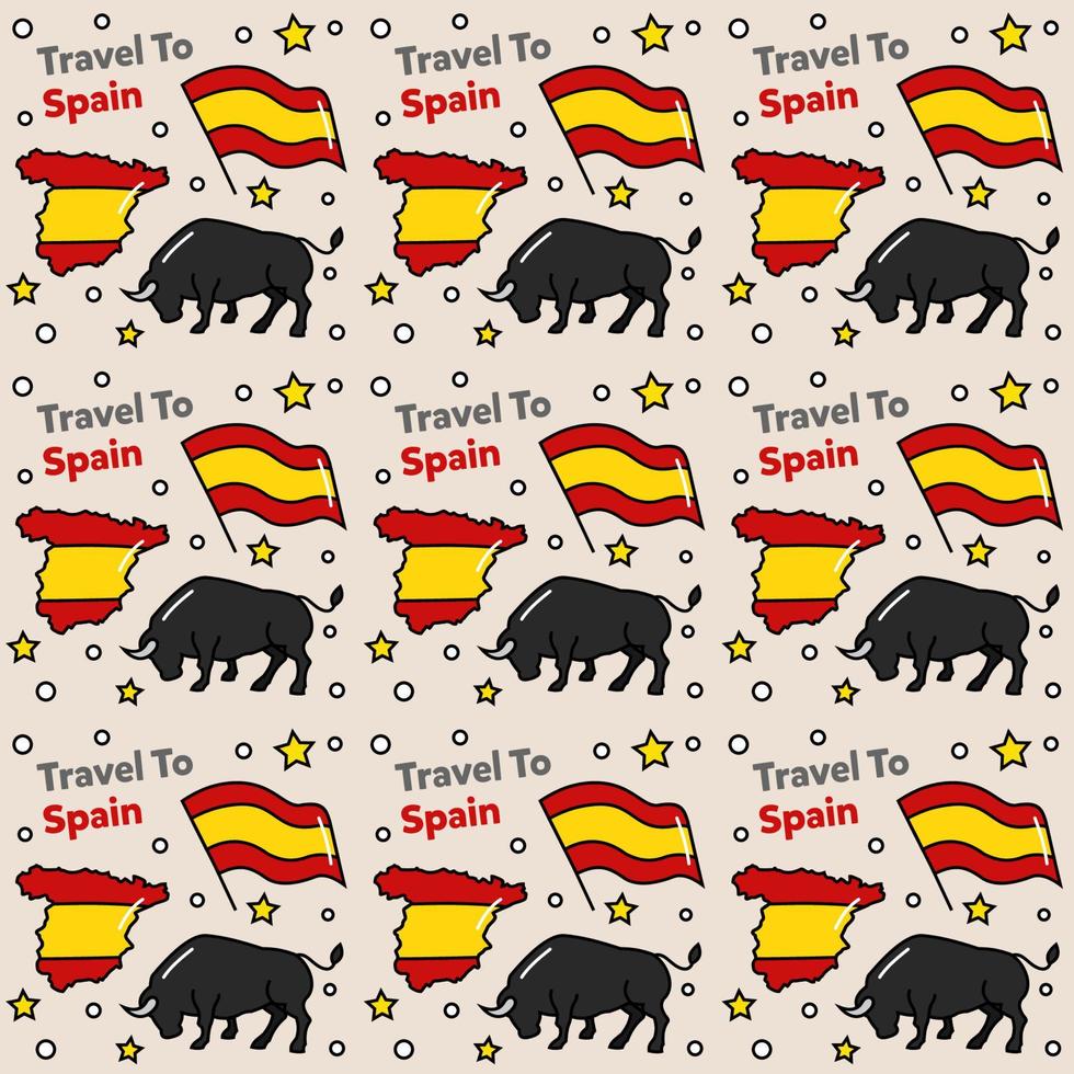 viajar para a espanha doodle design de vetor padrão sem emenda.