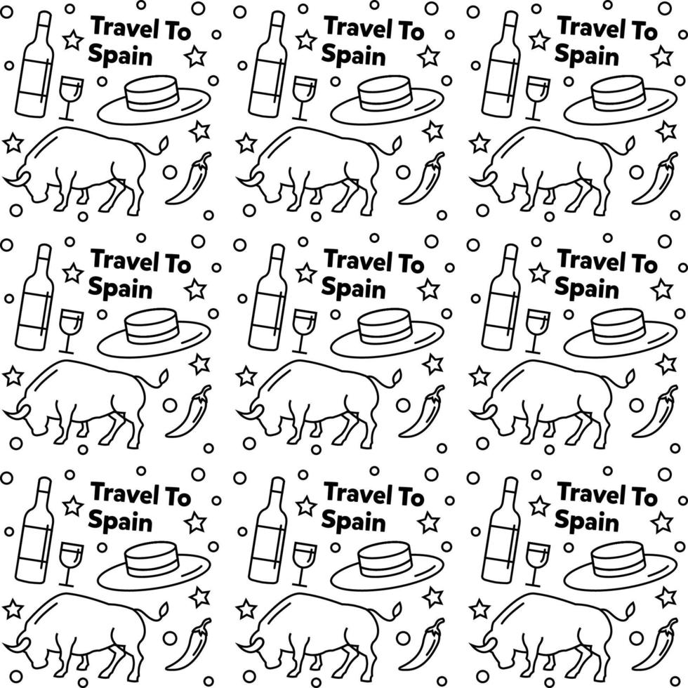 viajar para a espanha doodle design de vetor padrão sem emenda.