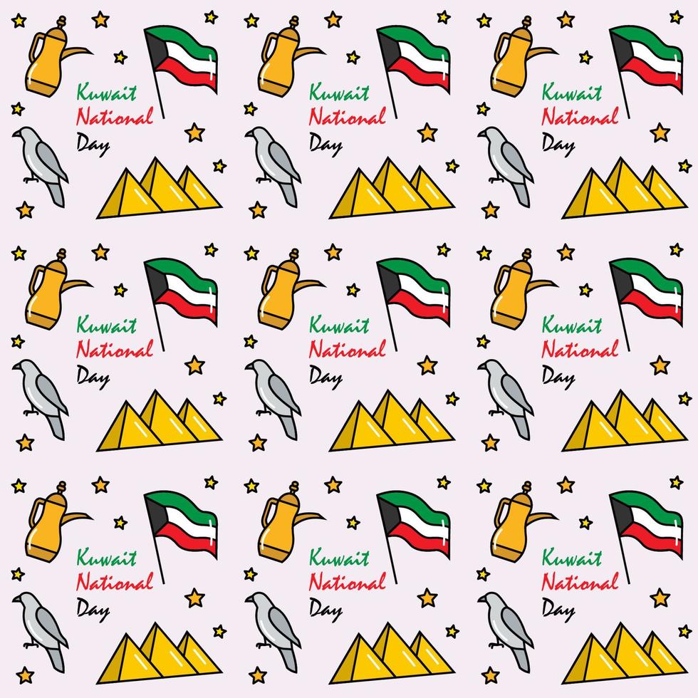 design de vetor padrão sem costura doodle do dia nacional do kuwait