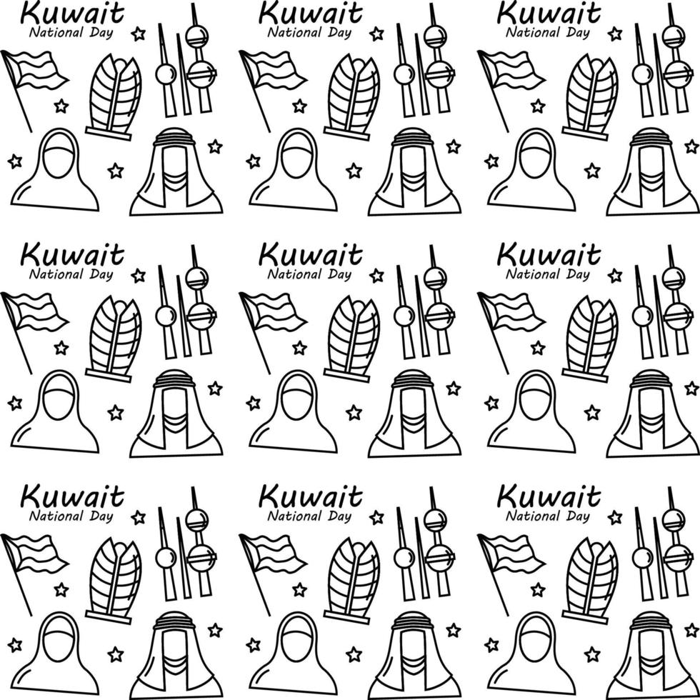 design de vetor padrão sem costura doodle do dia nacional do kuwait