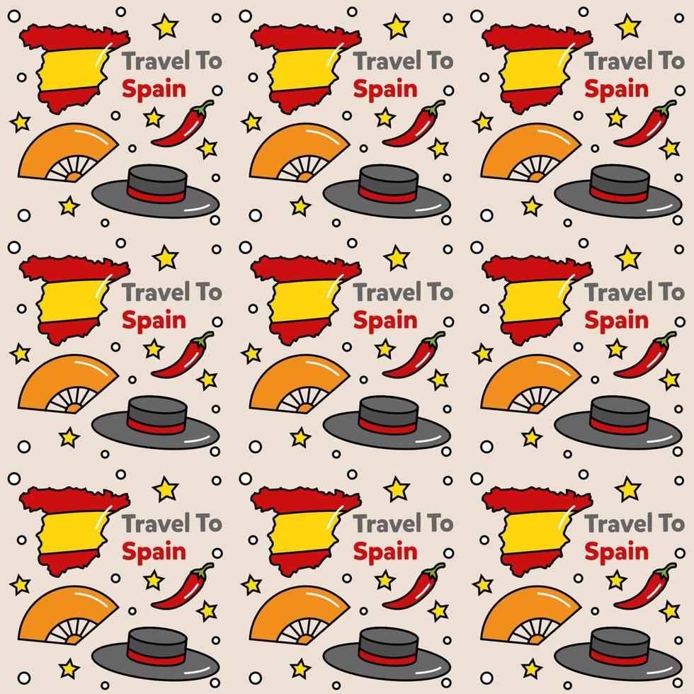 viajar para a espanha doodle design de vetor padrão sem emenda.