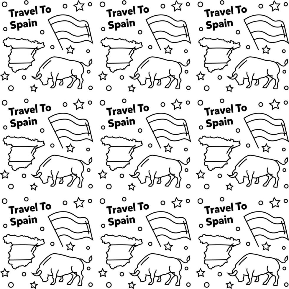 viajar para a espanha doodle design de vetor padrão sem emenda.