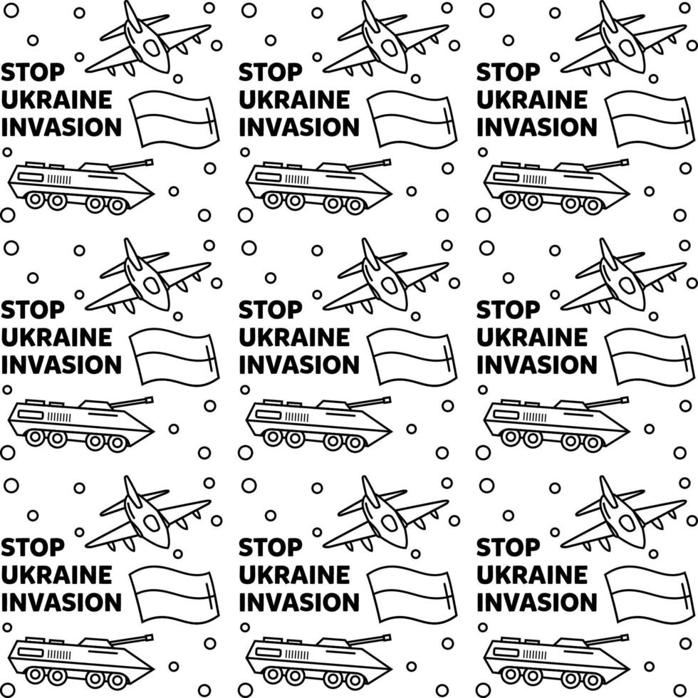 pare a invasão da ucrânia doodle ilustração de design de vetor padrão sem graça