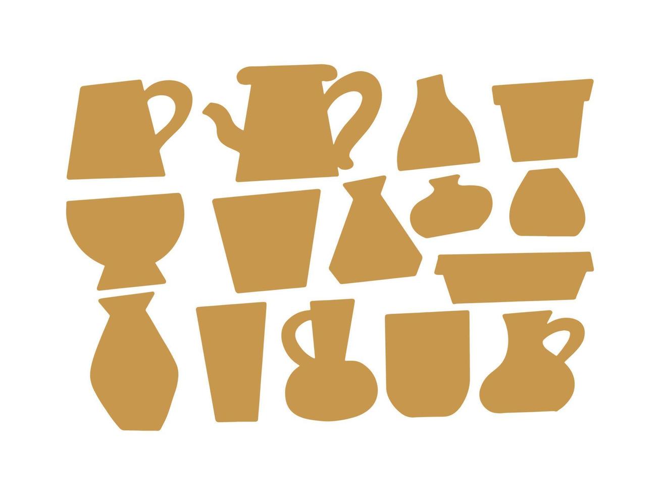 coleção de ilustração de silhueta de doodle de vaso de cerâmica de barro vetor