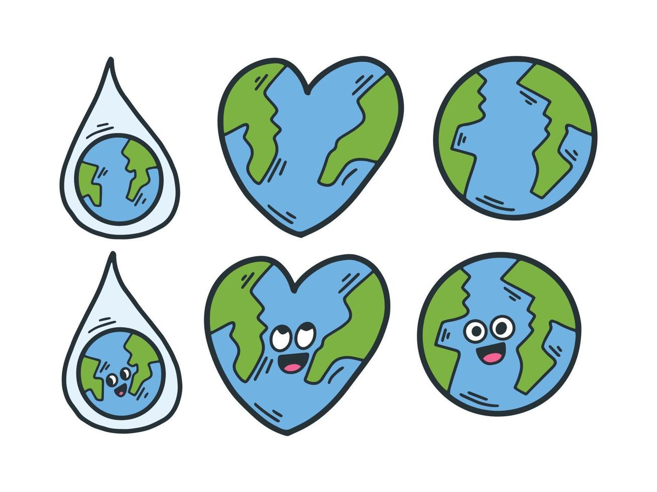 ilustração de doodle de cor de coleção do planeta Terra vetor