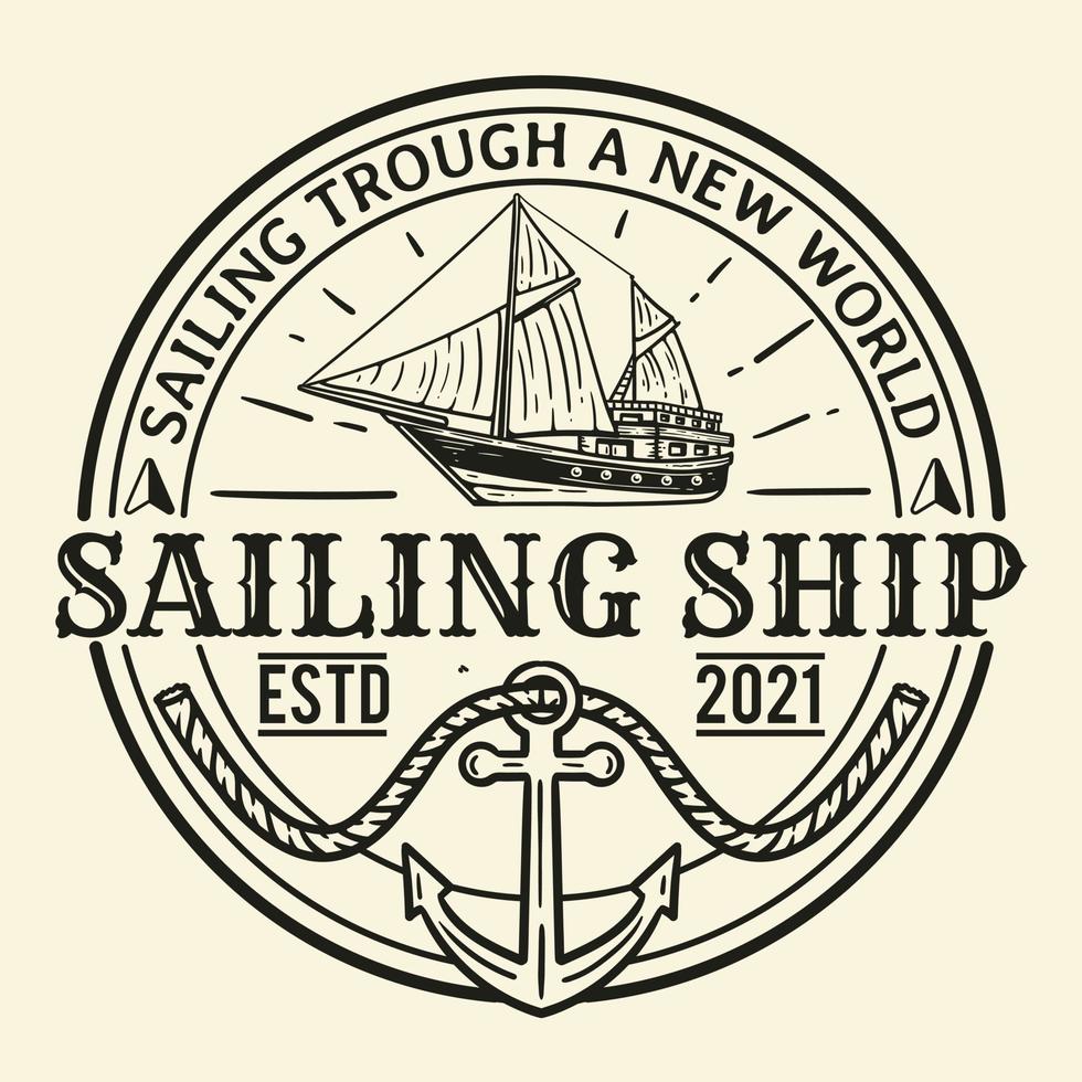veleiro logotipo vintage com âncora e slogan vetor