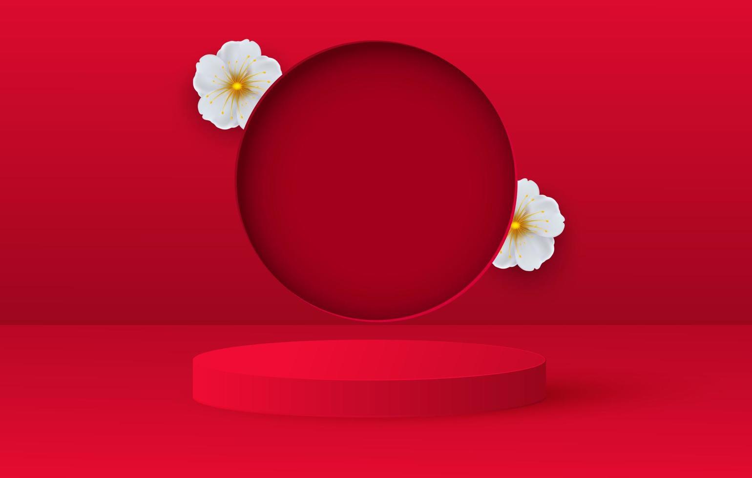 3d renderização de fundo ou textura de estágios de amor dos namorados. pódio festivo vermelho brilhante ou fundos de pedestal. ilustração vetorial de decorações de flores vetor