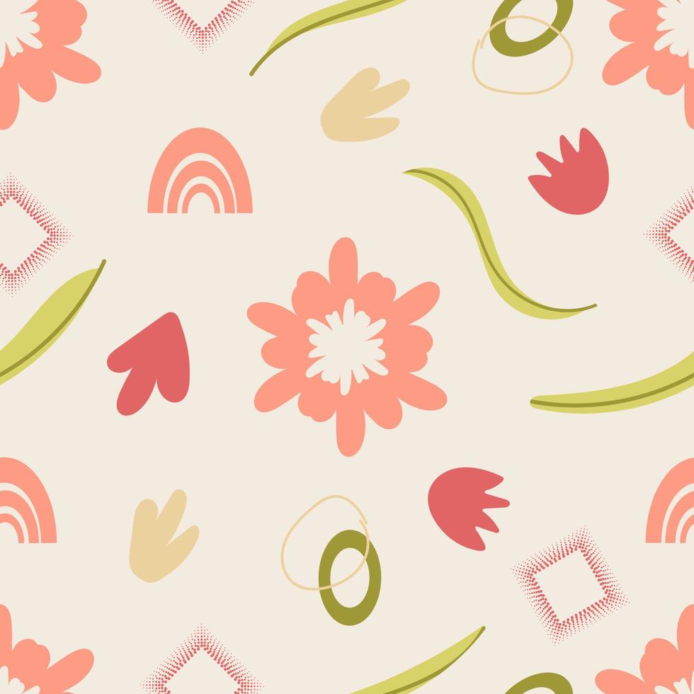 padrão sem emenda de primavera moderna com silhuetas de flores, formas botânicas. mão desenhada de ilustração vetorial. design para moda, têxteis, tecidos, capas, webs, papéis de parede, banners, cartazes, embalagens vetor