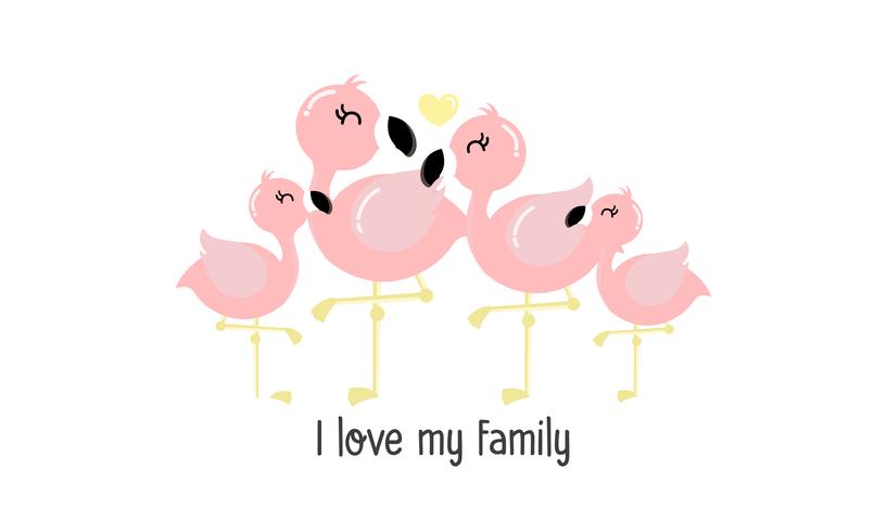 Família de flamingo rosa bonito. vetor