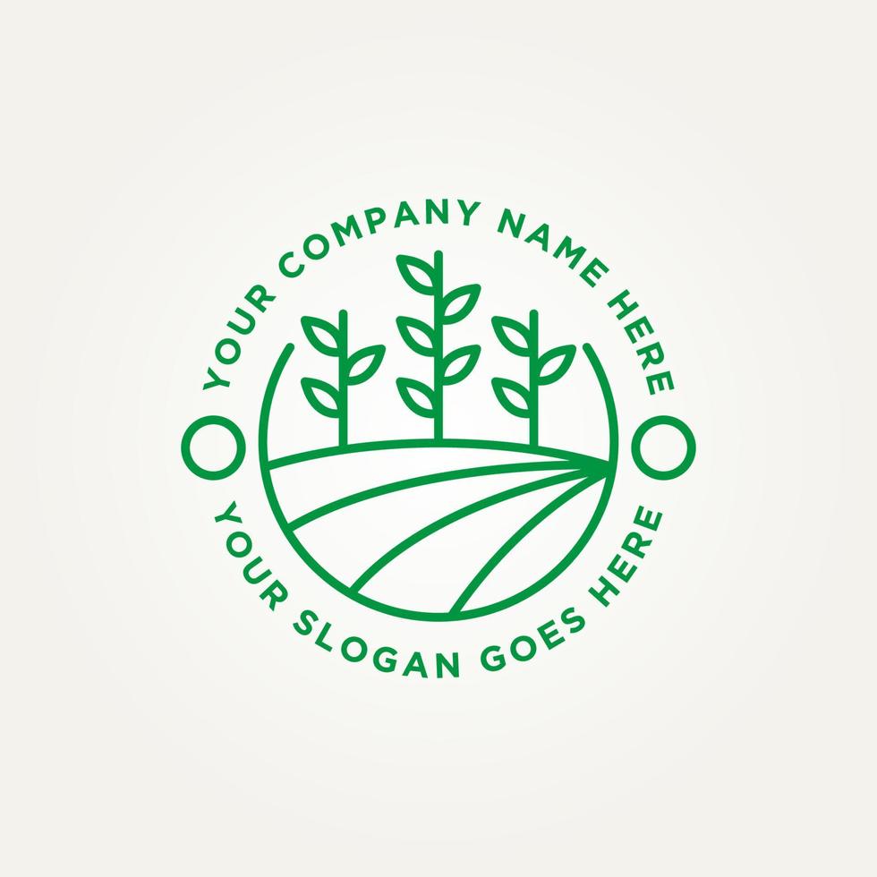 design de logotipo de distintivo de arte de linha minimalista de campo de fazenda vetor