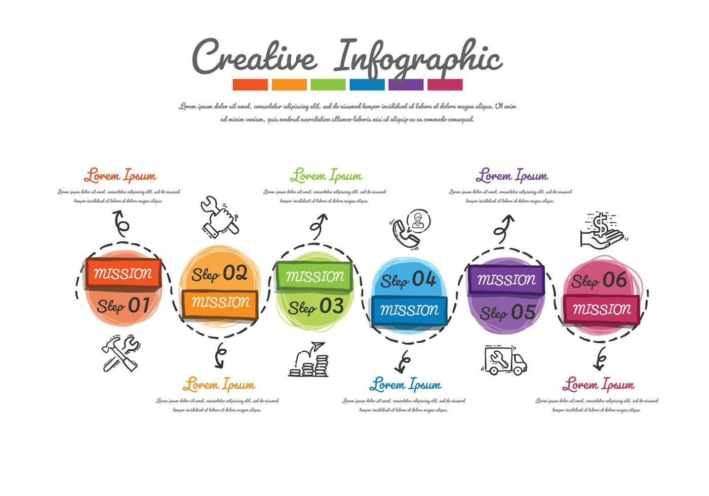 opção de estilo de desenho de mão de design infográfico 6. vetor