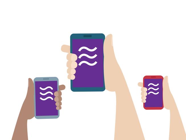 mãos segurando um smartphone móvel com moeda de libra vetor