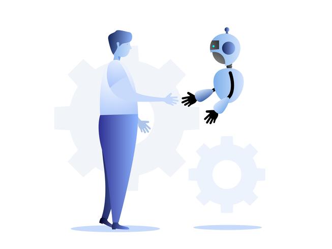 conceito de tecnologia de negócios humano e robô vetor