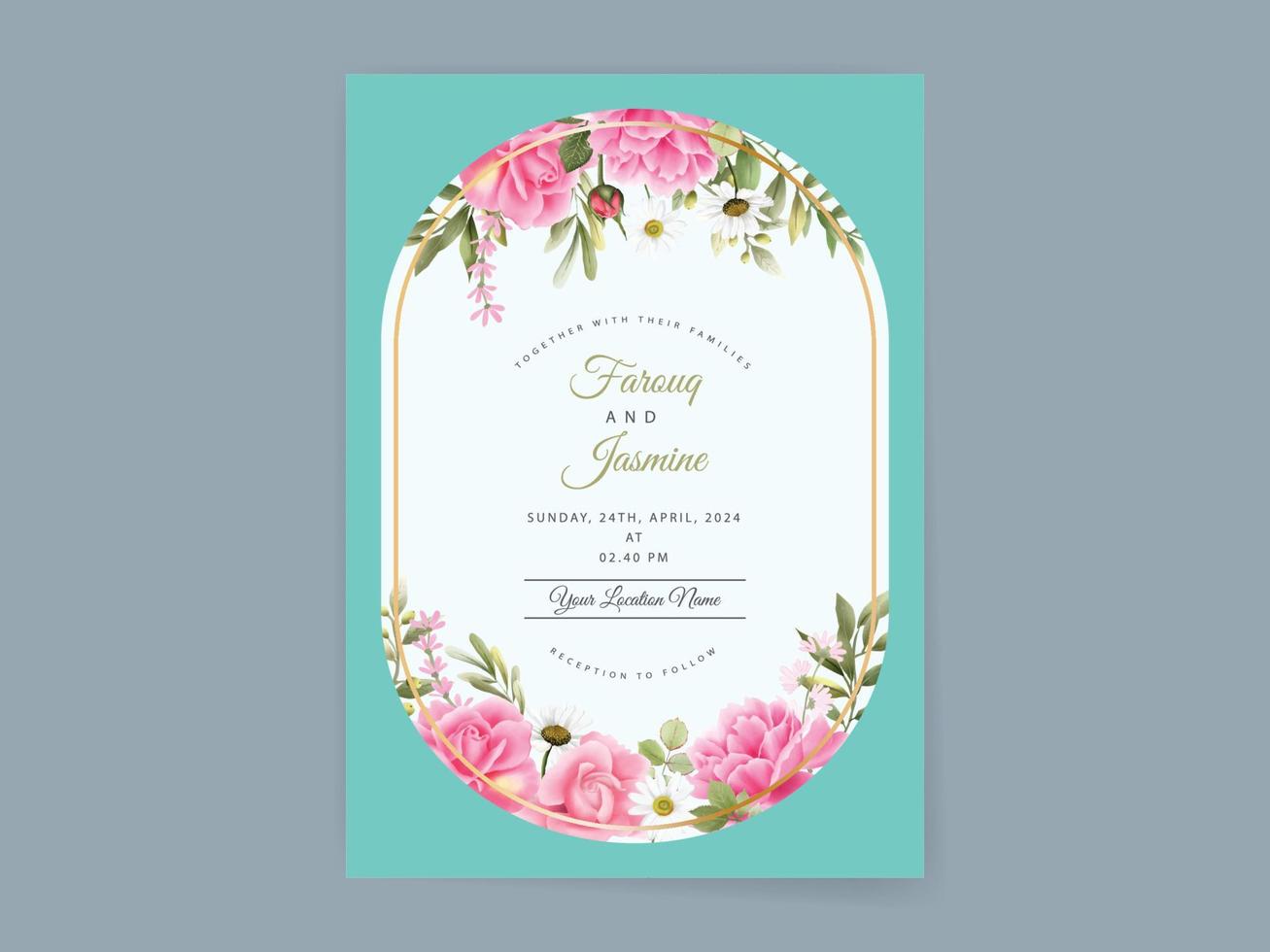 modelo de cartão de convite de casamento floral elegante vetor