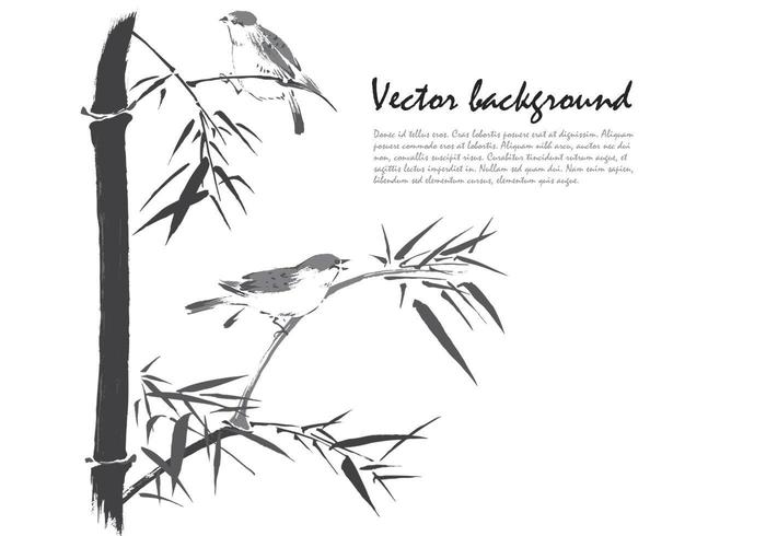 Ink Drawn Bamboo Birds Background Vector