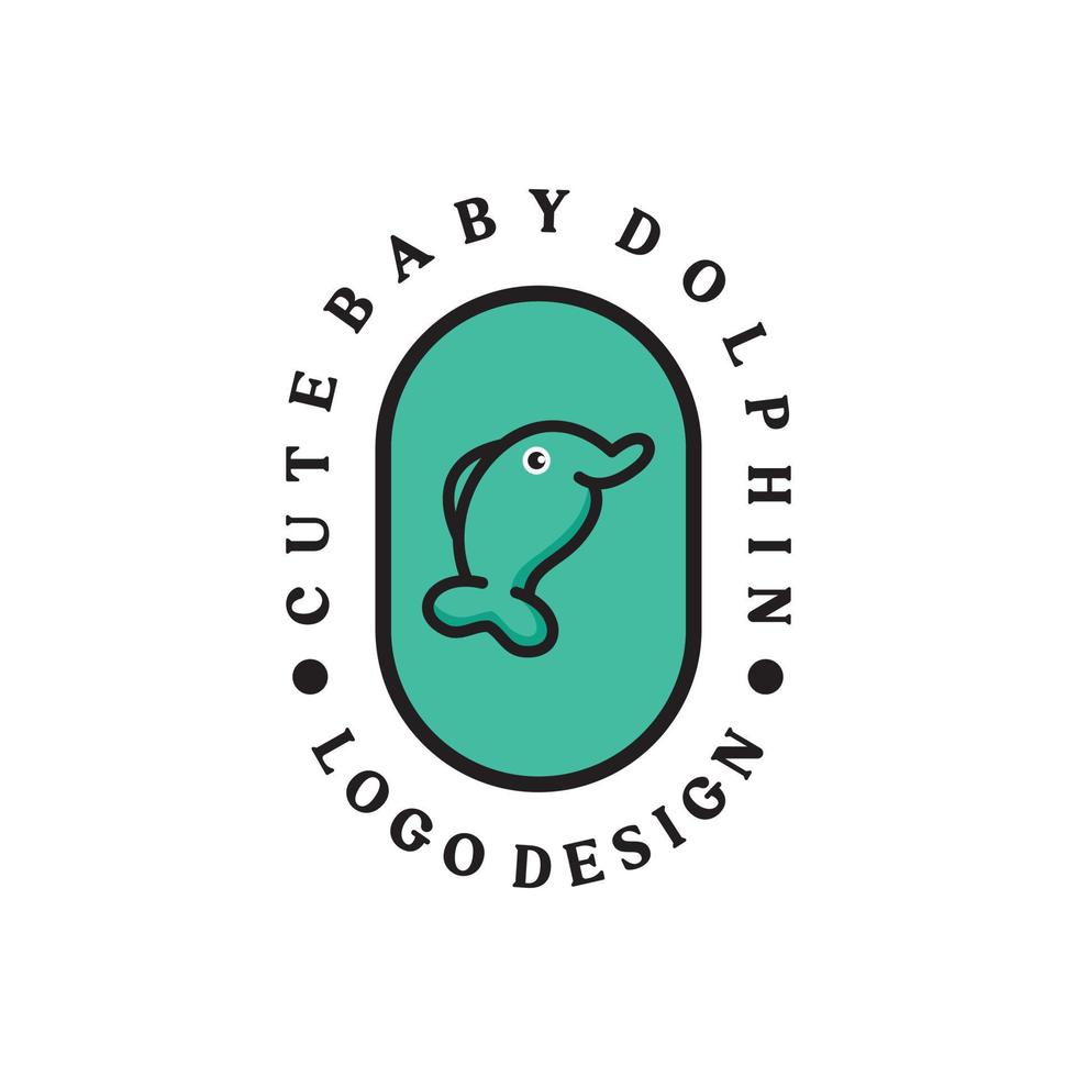 inspiração de design de logotipo de golfinho bebê. com distintivo plano vintage retrô e estilo elegante vetor