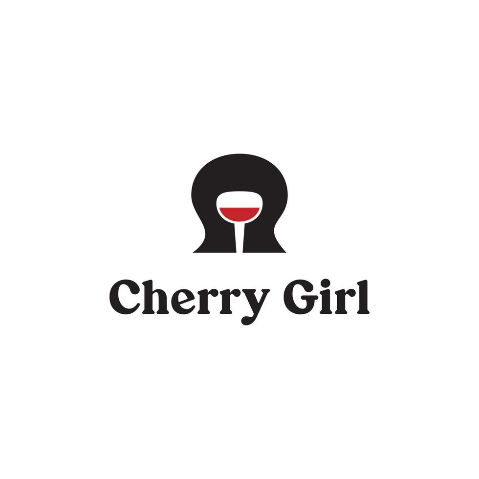 design de logotipo de menina cereja. a letra c e vinho e menina. com estilo minimalista e plano vetor