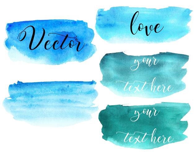 Conjunto de mancha de aquarela. Pontos em um fundo branco. Textura de aquarela com pinceladas. Rodada, retângulo, ponto. Azul, turquesa. O céu. Vetor. Isolado. vetor