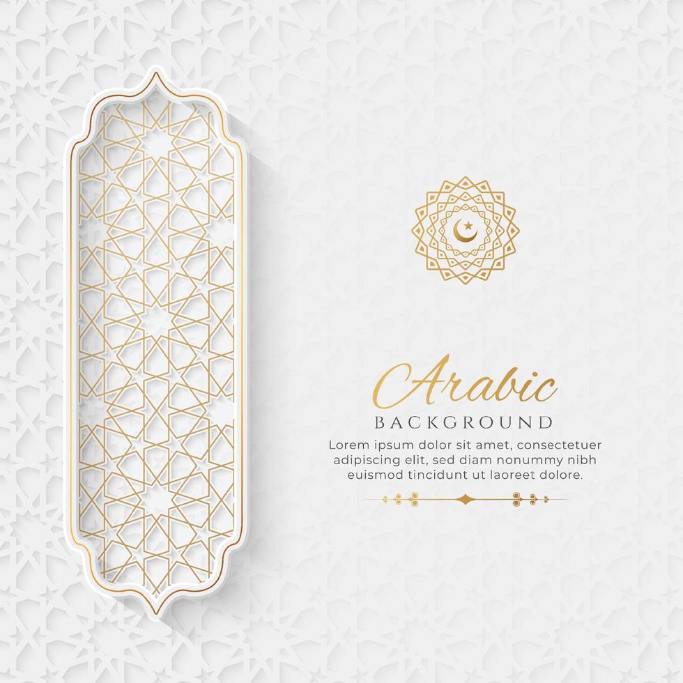 fundo ornamental de luxo branco e dourado elegante islâmico árabe com padrão islâmico e moldura de ornamento decorativo vetor